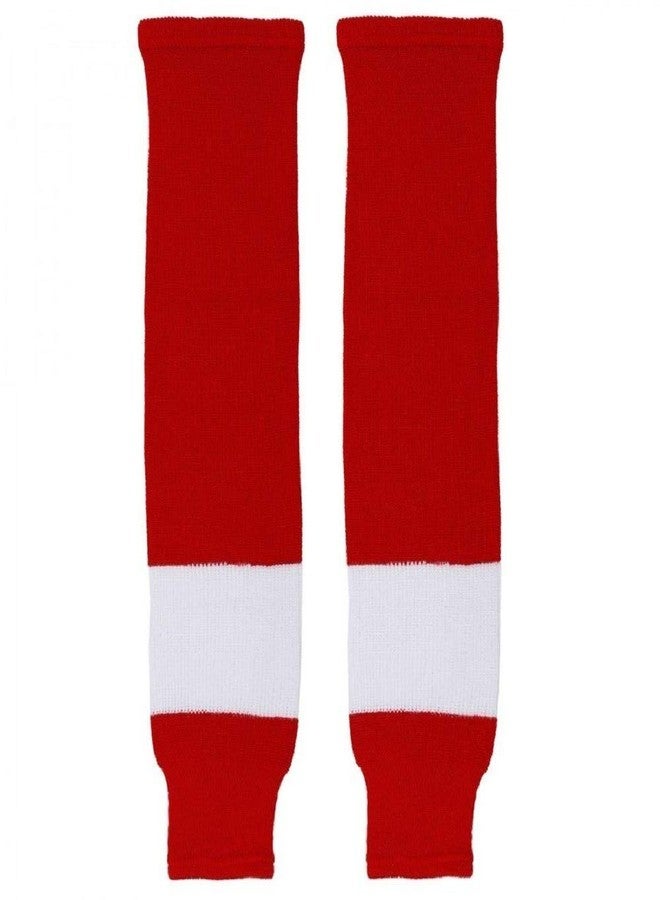 Trenway Pro Style Rib-Knit Ice Hockey Hose Socks (Pair) ADULT Size, 30"-32" Long (Red/White)
